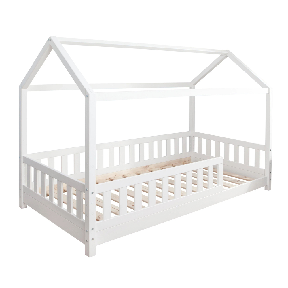 Кровать-домик 90х200 Чайн из сосны с регулируемой высотой, основанием и бортиками, белая
