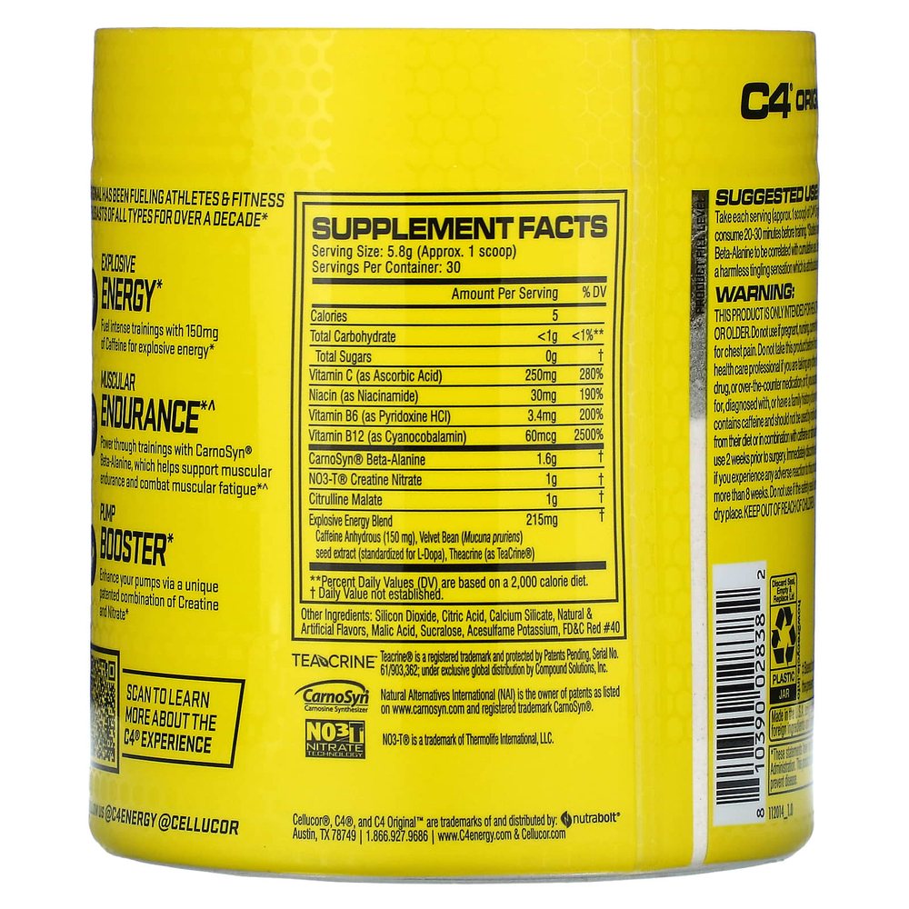 C4 / Cellucor, C4 Original Explosive, предтренировочный комплекс, вишневый лимонад, 195 г (6,88 унции)