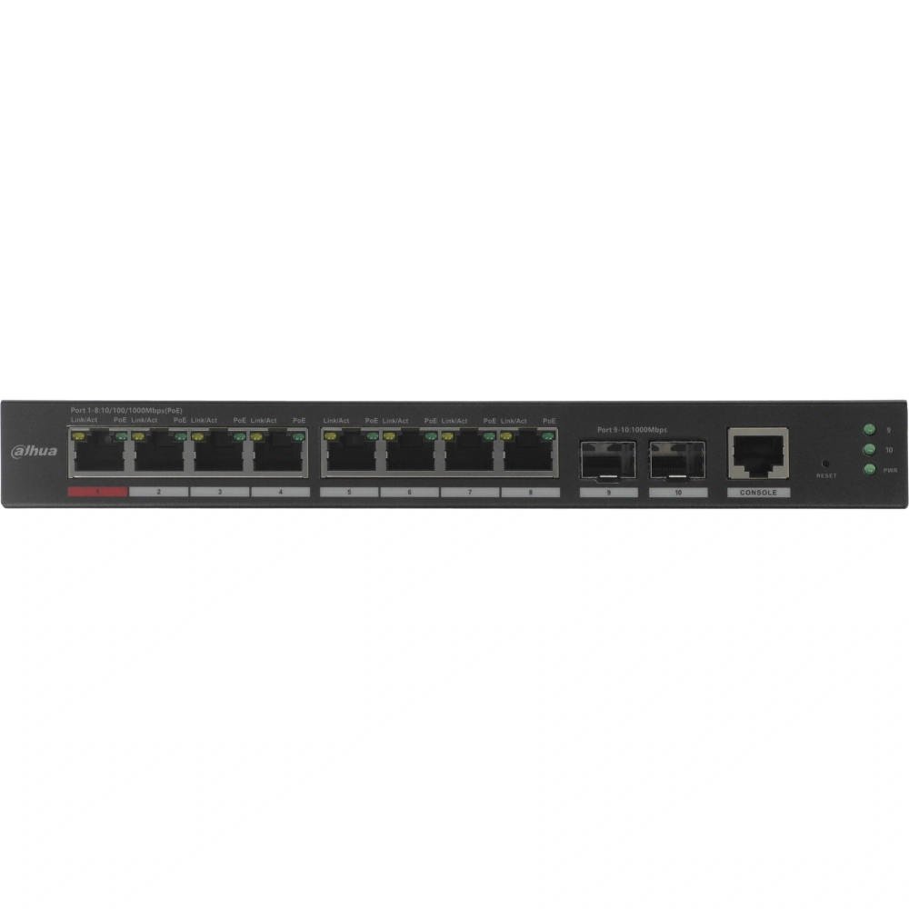 Коммутатор Dahua DH-S4210-8GT-110 (L2) 10x1Гбит/с 2SFP 8PoE 110W управляемый