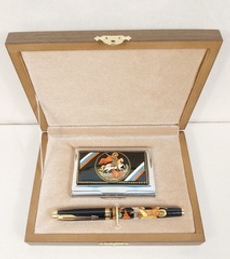 Набор "Георгий Победоносец"  визитница персональная, ручка перьевая с росписью Палех