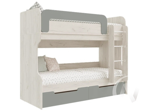 Кровать-чердак Детская Юниор-4 (дуб крафт белый/шарли бриз)