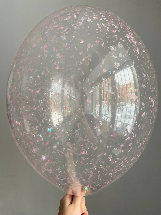 Воздушный шар с наполнением конфетти микс дробленное розовое блеск ПАЛИТРА №4422