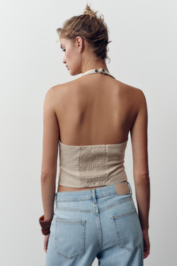 ZARA ТОП-ХАЛТЕР ИЗ ЛЬНА, ПЕСОЧНЫЙ