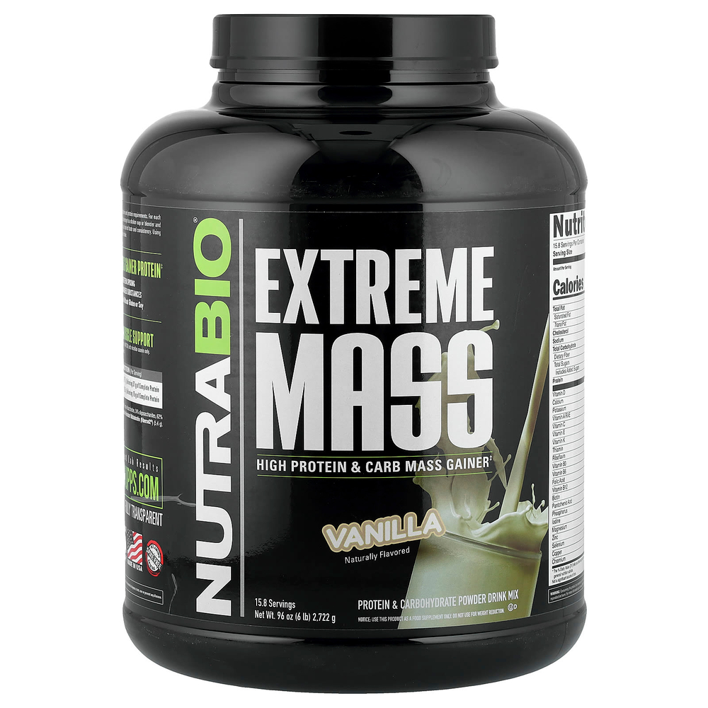 NutraBio, Extreme Mass, со вкусом ванили, 2722 г (6 фунтов)