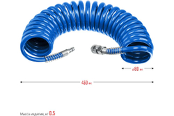 Воздушный спиральный шланг ЗУБР с фитингами рапид, 5 м, 8x12 мм, 15 бар 6472-05