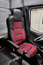 Чехлы Люкс КамАз 5490 K4 с 2014 года (экокожа+рогожка, черный, красная вставка)