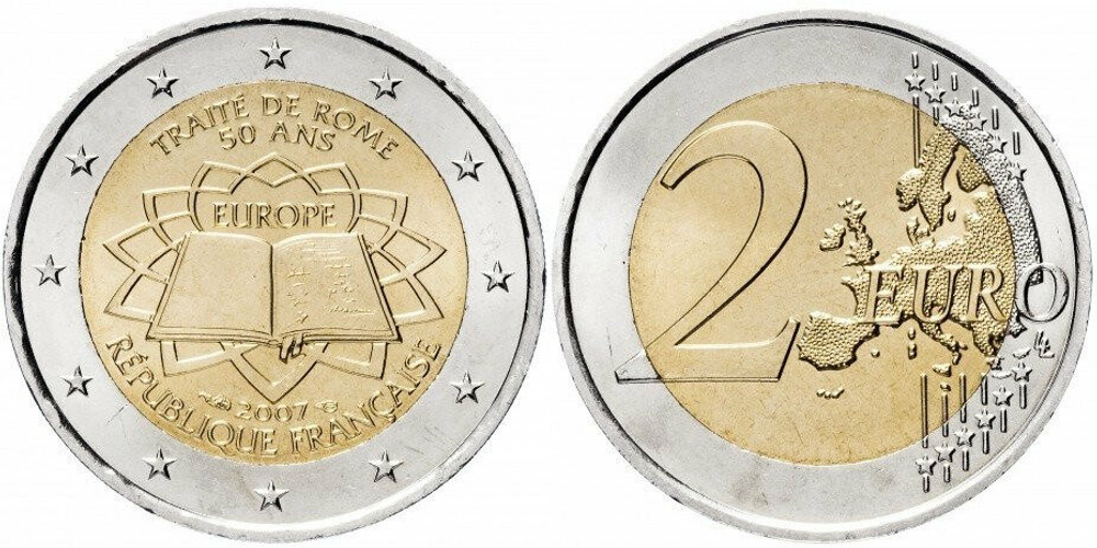 Франция 2 евро, 2007 50 лет подписания Римского договора aUNC