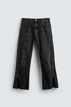 ZARA ДЖИНСЫ FLARE FIT С МОЛНИЯМИ, УГОЛЬНЫЙ