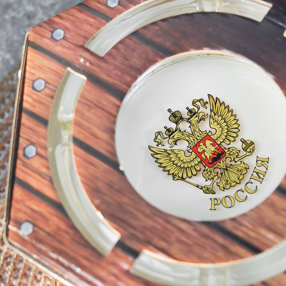 Набор 7 предметов (6 стопок 50мл, пепельница) Золотой герб России