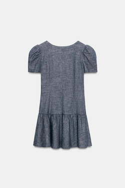 ZARA МИНИ-ПЛАТЬЕ С ОБЪЕМНЫМИ РУКАВАМИ, СИНИЙ