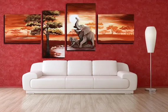 Модульная картина "Слоны в Африке"