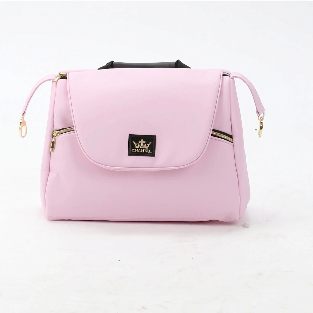 Детская коляска Adamex Chantal Special Edition Deluxe 2 в 1 C132-B (РОЗОВ.ЗЕФИР.КОЖА/ ЧЕРН.РИФЛЕН. ДНО + ЗОЛОТ РАМА)