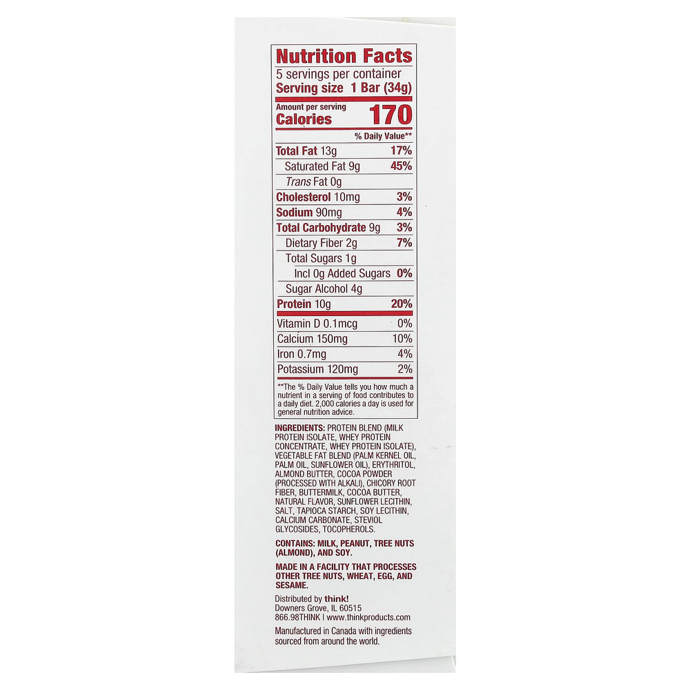 Think !, Delight Protein Bar, протеиновый батончик, шоколадный муссовый торт, 5 шт. по 34 г (1,2 унции)