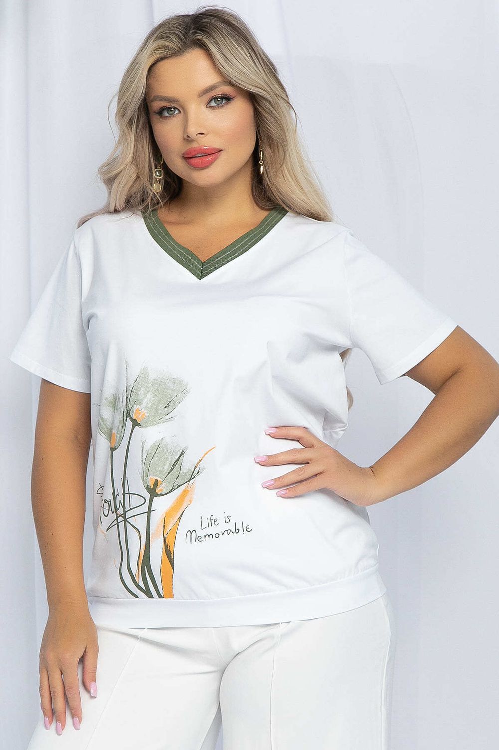 Блуза Лотус (бело-оранжевая) Б13160-20М LT Collection