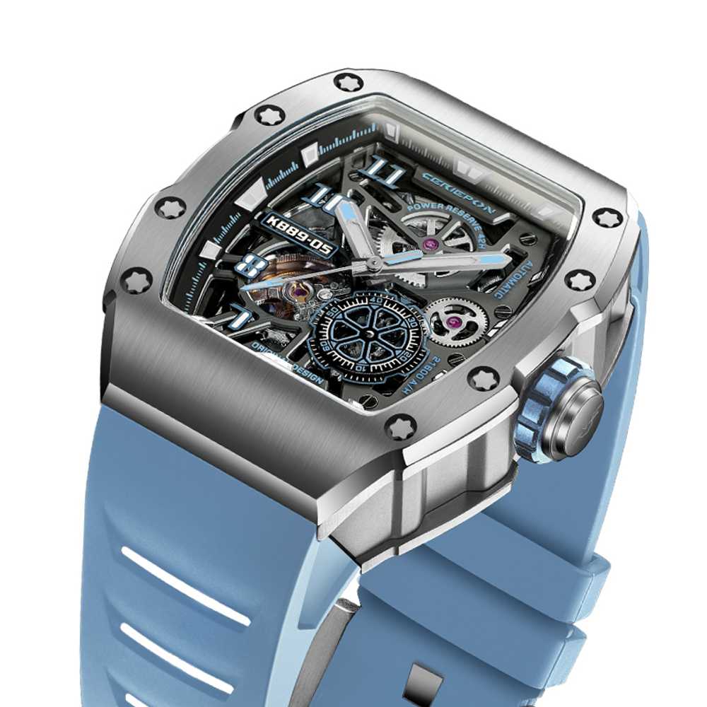 CERIEPON Silver Stone Racing Track Collection Glow In The Dark Men"s Cut Out Waterproof Watch Men"s Mechanical Movement