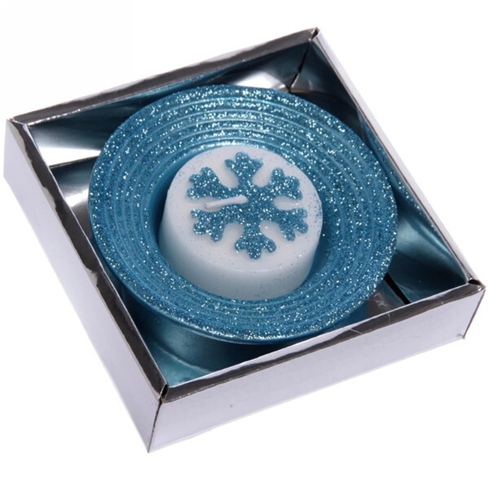 Свеча новогодняя «Снежинка» 10,5*10,5*3 см, голубой