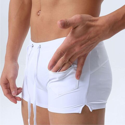 Белые мужские плавки-хипсы с кармашком на замке (Размер: L) (Цвет: белый)