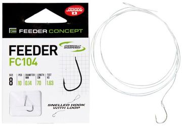 Крючки с поводком FC FEEDER FC104 №8, 10 шт. (поводок 70 см, 0,14 мм)