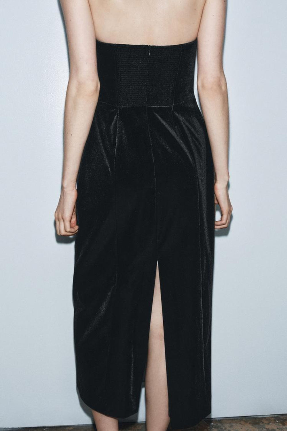 ZARA БАРХАТНОЕ ПЛАТЬЕ-БЮСТЬЕ ZW COLLECTION LIMITED EDITION, ЧЕРНЫЙ