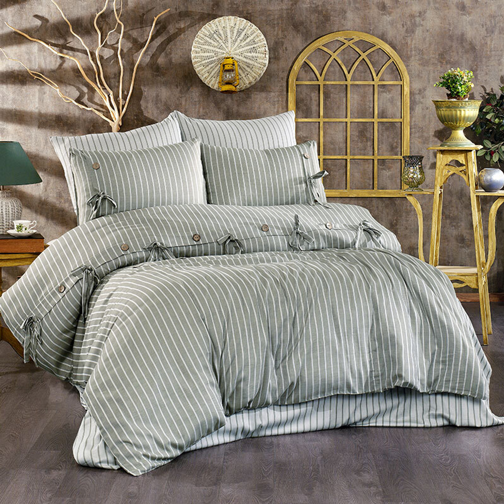 Постельное белье 2 спальное евро Grazie home D'Or зеленое