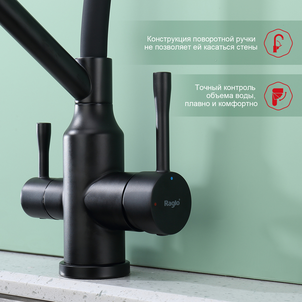 Смеситель для кухни с подключением фильтра Raglo R81.62.06, черный