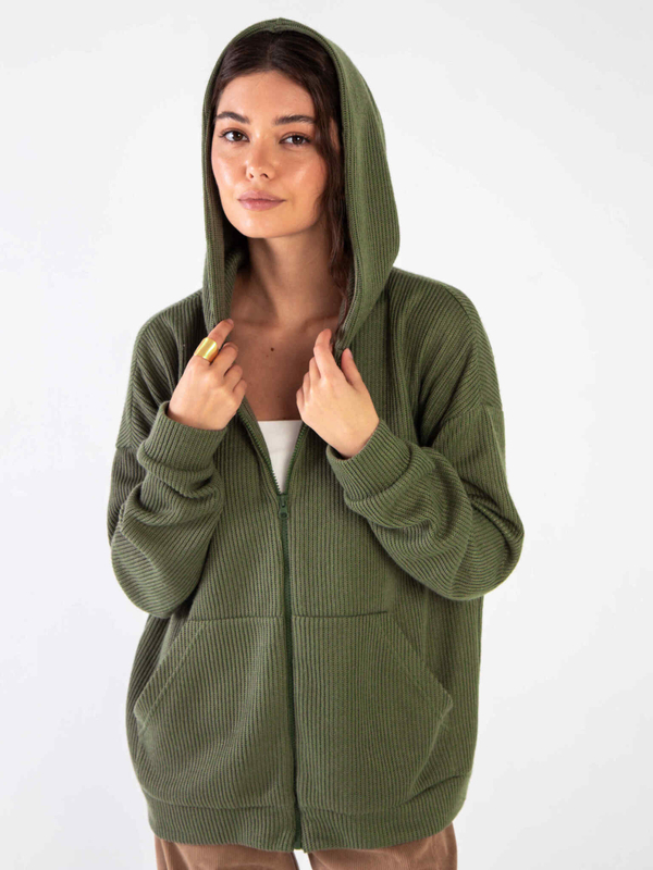 Худи на молнии из вязанного трикотажа Хаки