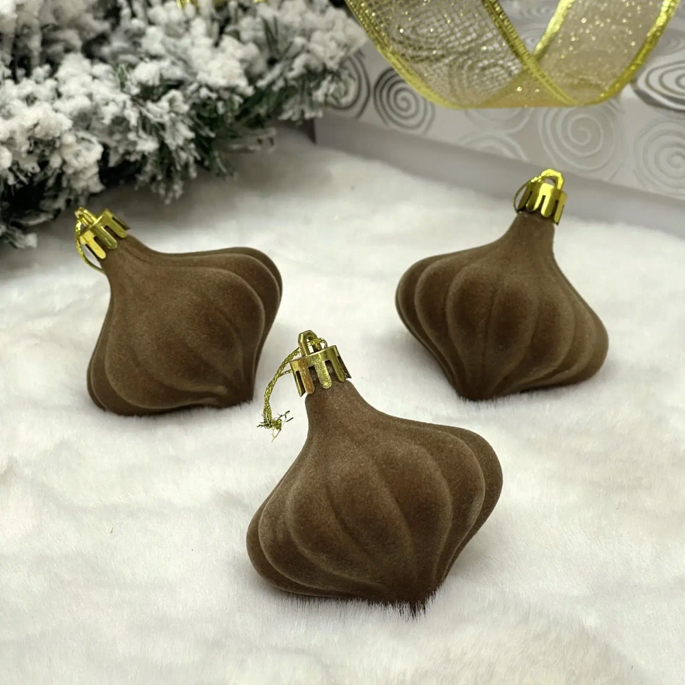Набор ёлочных украшений VELOUR «Волшебная юла» 6 см (набор 3 шт), Кофейный
