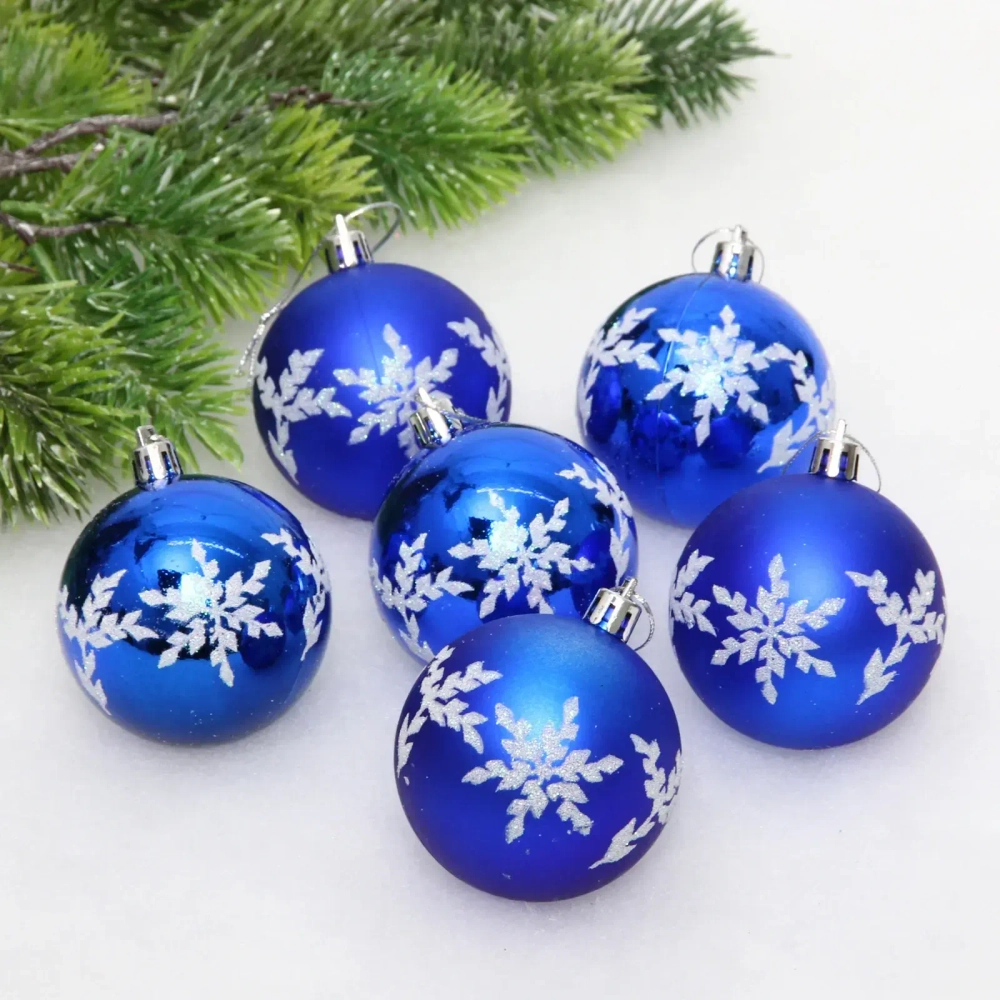 Новогодние шары «Снежный шарм» 6 см (набор 6 шт), Синий