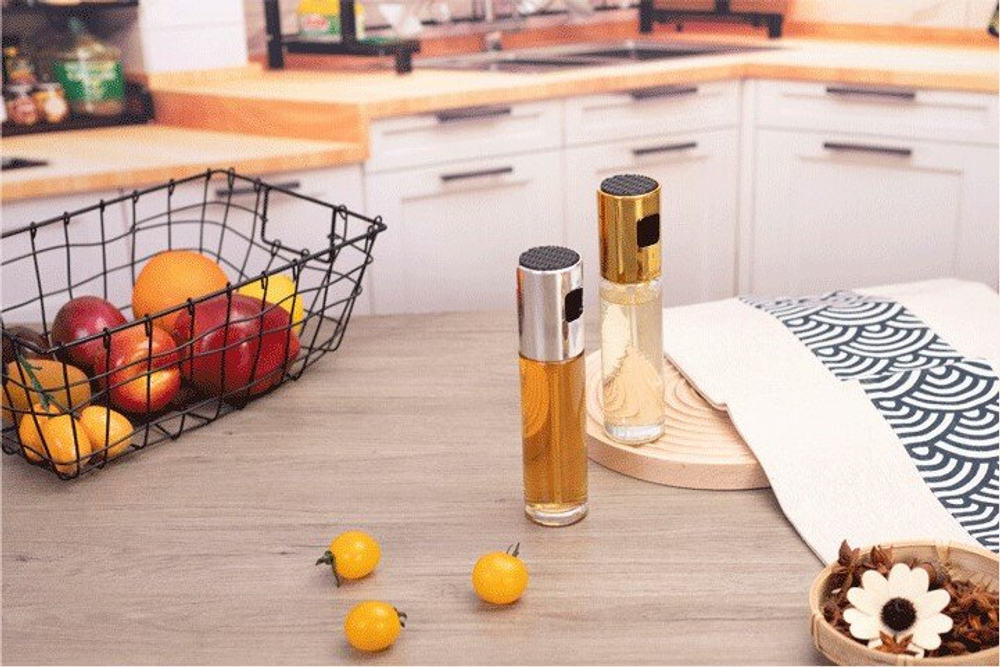 Дозатор для масла с распылителем, 100 мл, серебро