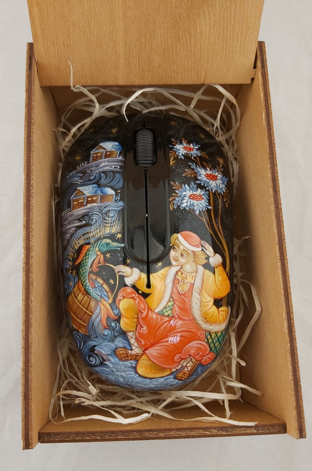 Мышь беспроводная с ручной росписью "Емеля" N3