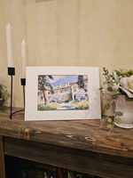 Картина авторская акварельная в паспарту 21х30 см на стену для интерьера "Сирень во дворе"