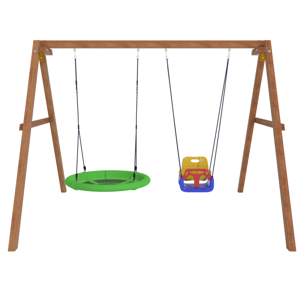 Деревянные качели с качелями со спинкой и качелями гнездо Свиби