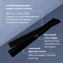 Душевой трап двухсторонний линейный, черный RGW SDR-22B (400)