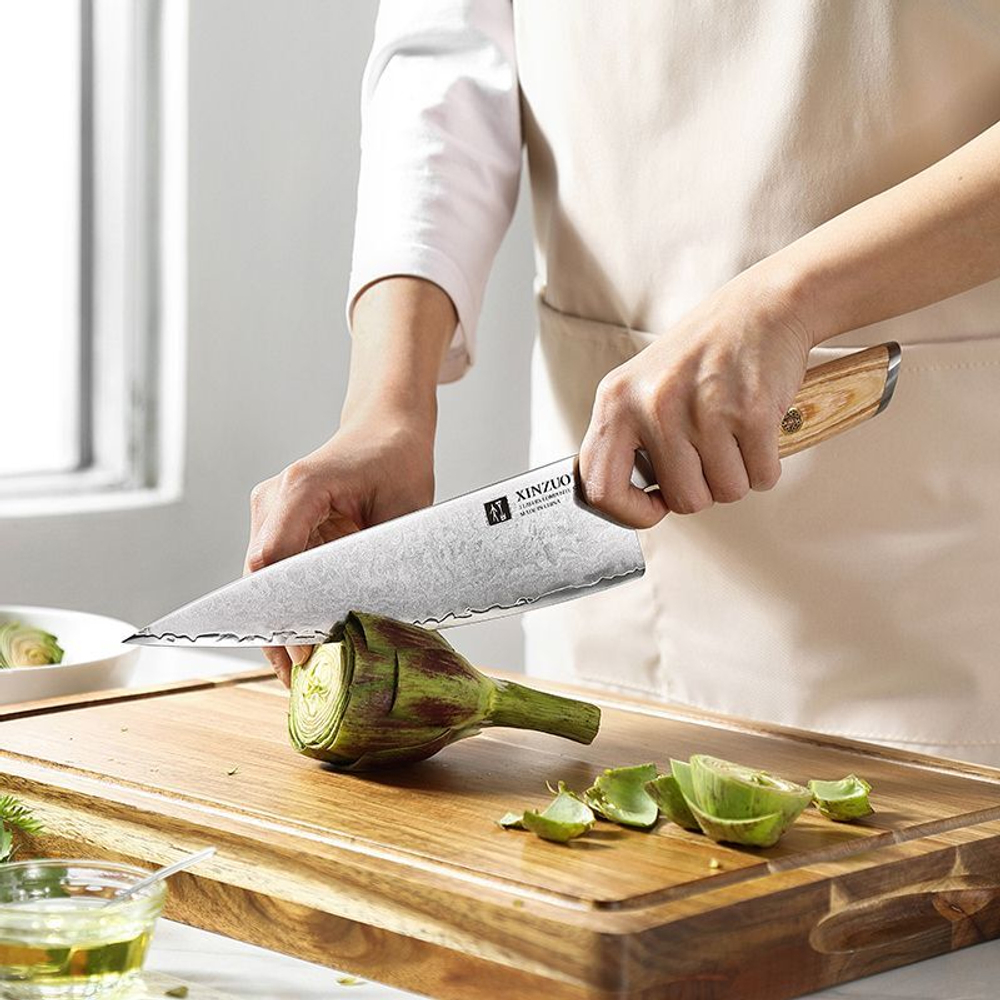 Кухонный нож Xinzuo B37S Chef нож 8,5 дюймов клинок 3 Layers Composite рукоять дерево pakka, длина лезвия 21,2 см