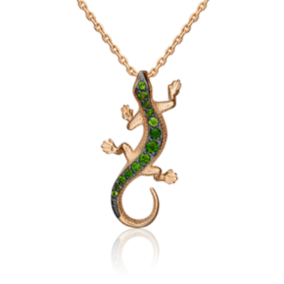Подвеска «Ящерица» из красного золота c хромдиопсидами Артикул: 03-3208-00-723-1110-57