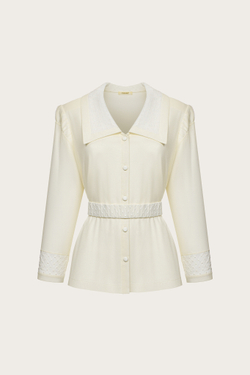 БЛУЗА ИЗ МОЛОЧНОГО ШЕЛКОВОГО ШИФОНА И КРУЖЕВА