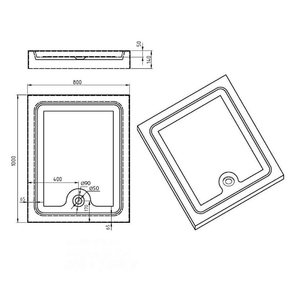 Душевой поддон DW ARENA, 100x80x14, белый, DW-AREN100814-NWT