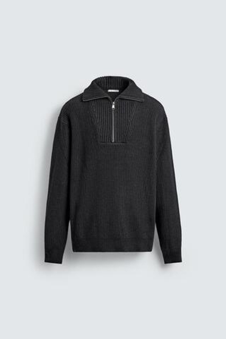 ZARA ДЖЕМПЕР ВЯЗАНЫЙ С ВОРОТНИКОМ НА МОЛНИИ, СЕРЫЙ МЕЛАНЖ