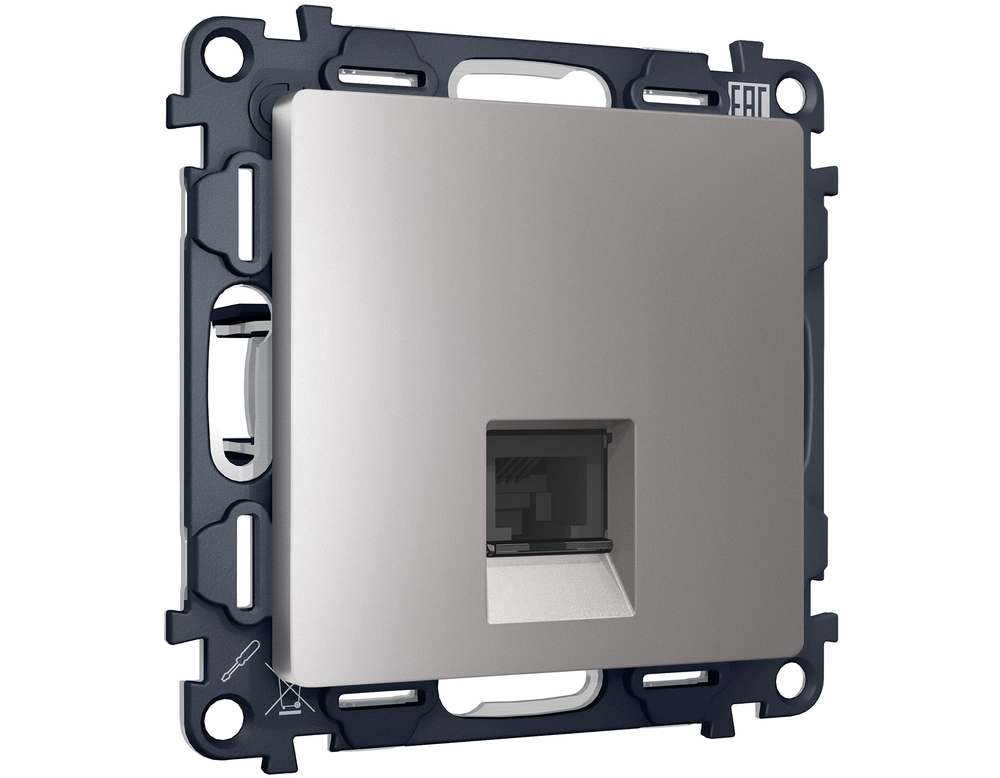 MA512010 Комплект механизма компьютерной розетки ALFA Сталь матовый RJ-45(8P8C) CAT6 с шторкой QUANT (AP5120, VM188)