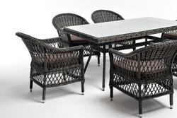 "Амароне" обеденная группа из искусственного ротанга на 6 персон, цвет графит