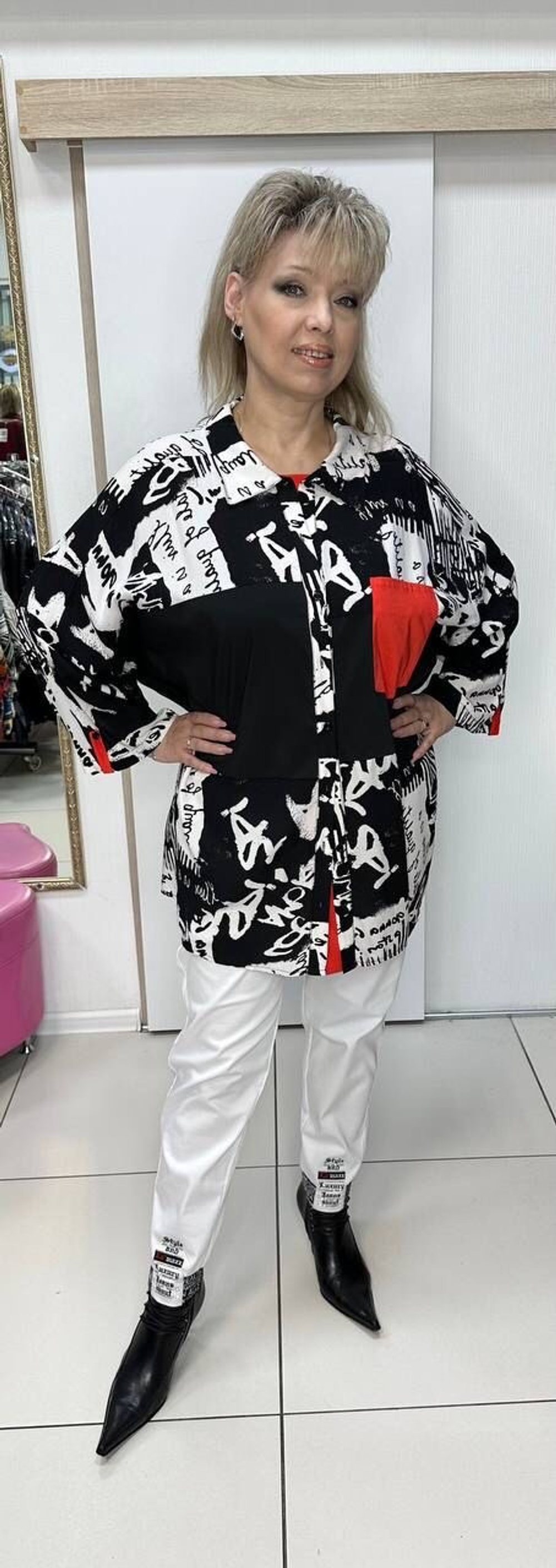 Туника-рубашка с красной отделкой