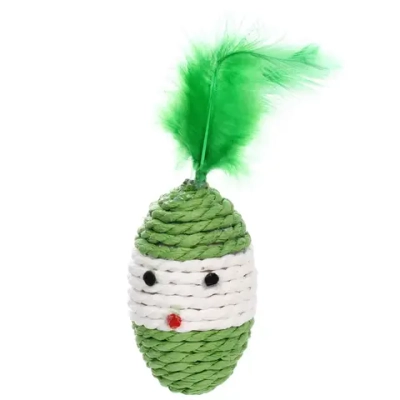 Игрушка - мячик для кошек «ИГРУЛИК», с перышками, цвет зеленый и желтый, 16,5*8*4,5см