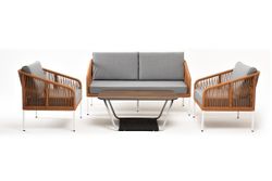 "Канны" лаунж-зона 4-местная из роупа со столом "Глория" цвет "дуб", каркас алюминиевый светло-серый, роуп оранжевый меланж