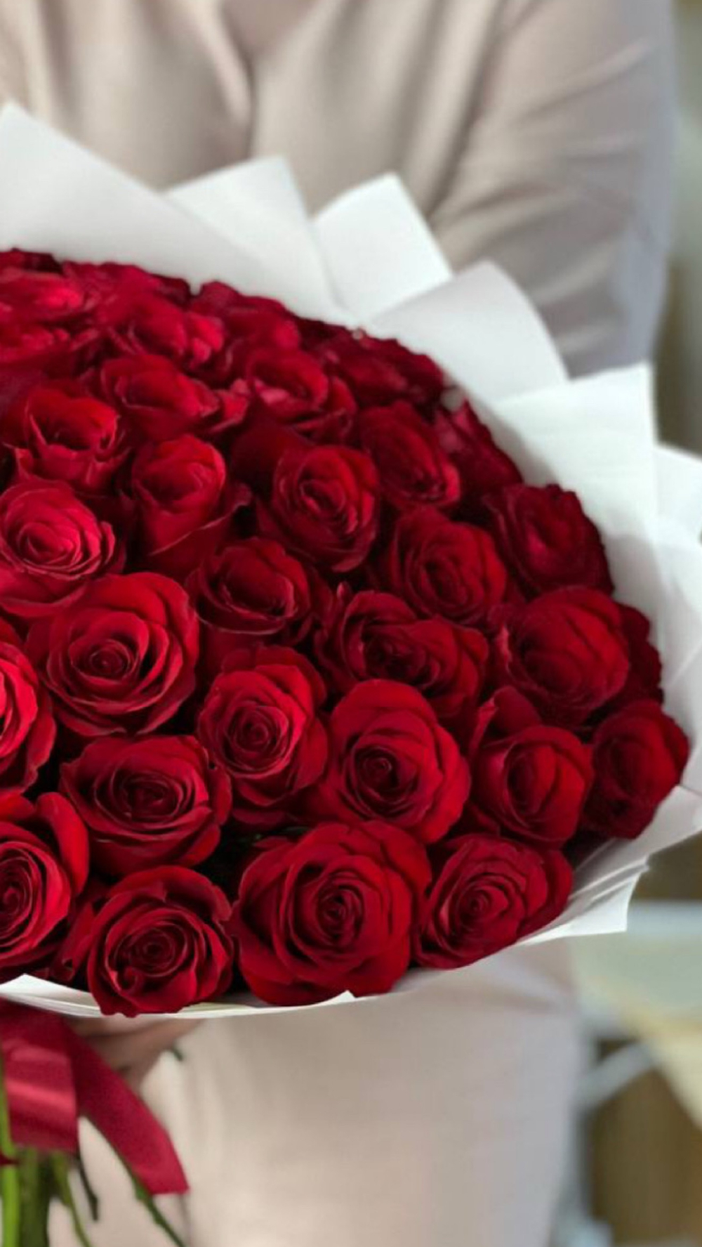 Красные розы премиум сорта в стильном оформлении от Флора Маркет