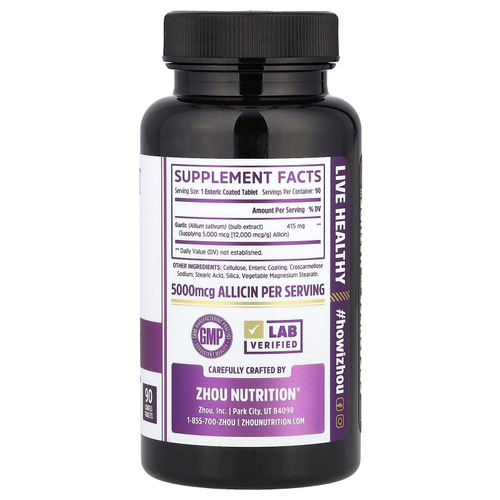 Zhou Nutrition, чеснок, 415 мг, 90 таблеток, покрытых оболочкой