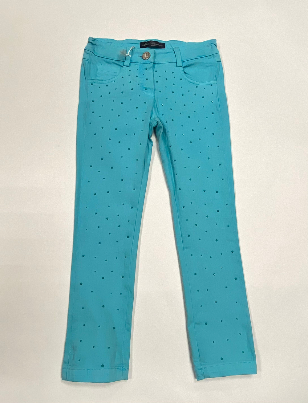 Брюки джинсовые BLUMARINE JEANS Бирюзовый/Бирюзовые стразы Девочка