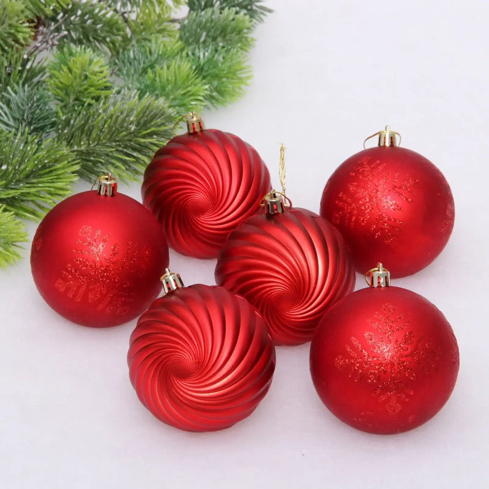 Новогодние шары «Изящные узоры» 8 см (набор 9 шт), Красный