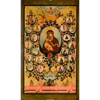 Икона Похвала Божией Матери Владимирской на дереве на левкасе
