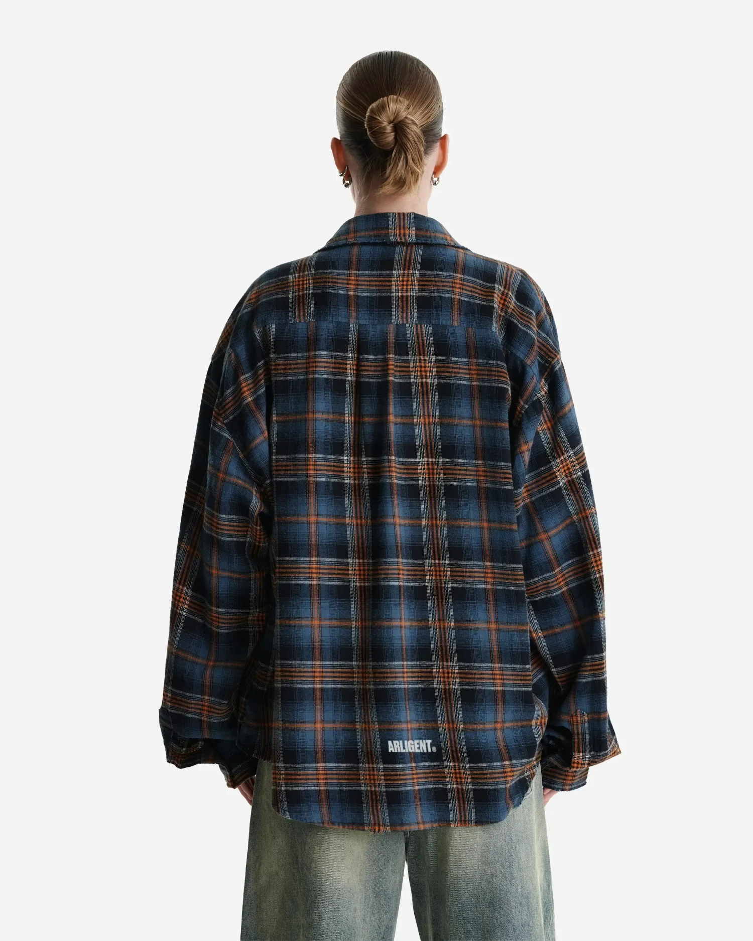 Рубашка в клетку оранжево-синяя