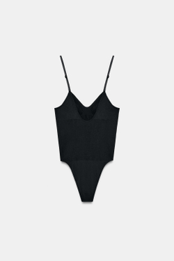 ZARA БЕСШОВНОЕ БОДИ НА БРЕТЕЛЯХ, ЧЕРНЫЙ